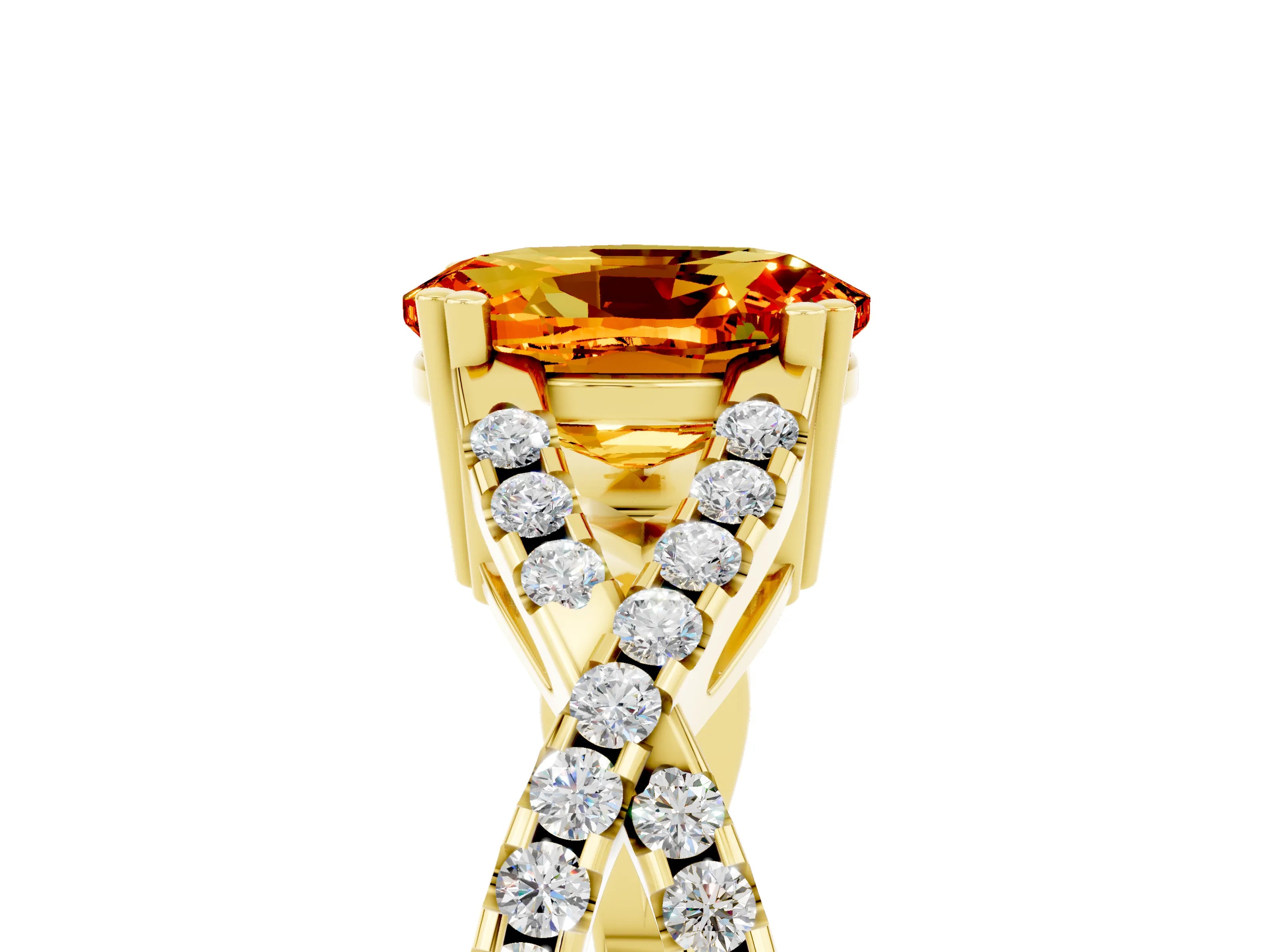 Yellow gold Oval Cut Citrine Solitaire Ring with Four-Prong Setting and Twisted Pavé Band_5