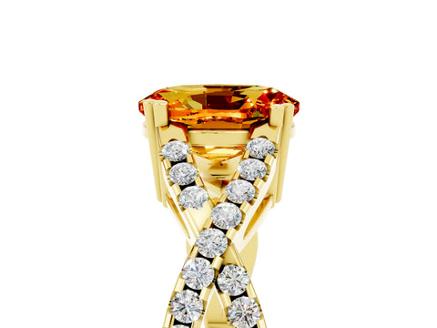 Yellow gold Oval Cut Citrine Solitaire Ring with Four-Prong Setting and Twisted Pavé Band_5