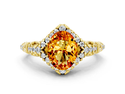 Yellow gold Oval Cut Citrine Solitaire Ring with Hidden Halo and Pavé Band_12