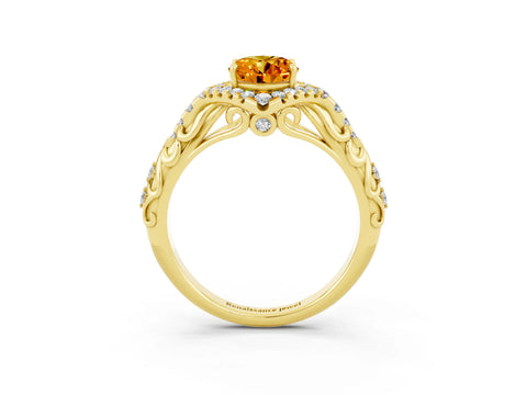 Yellow gold Oval Cut Citrine Solitaire Ring with Hidden Halo and Pavé Band_15