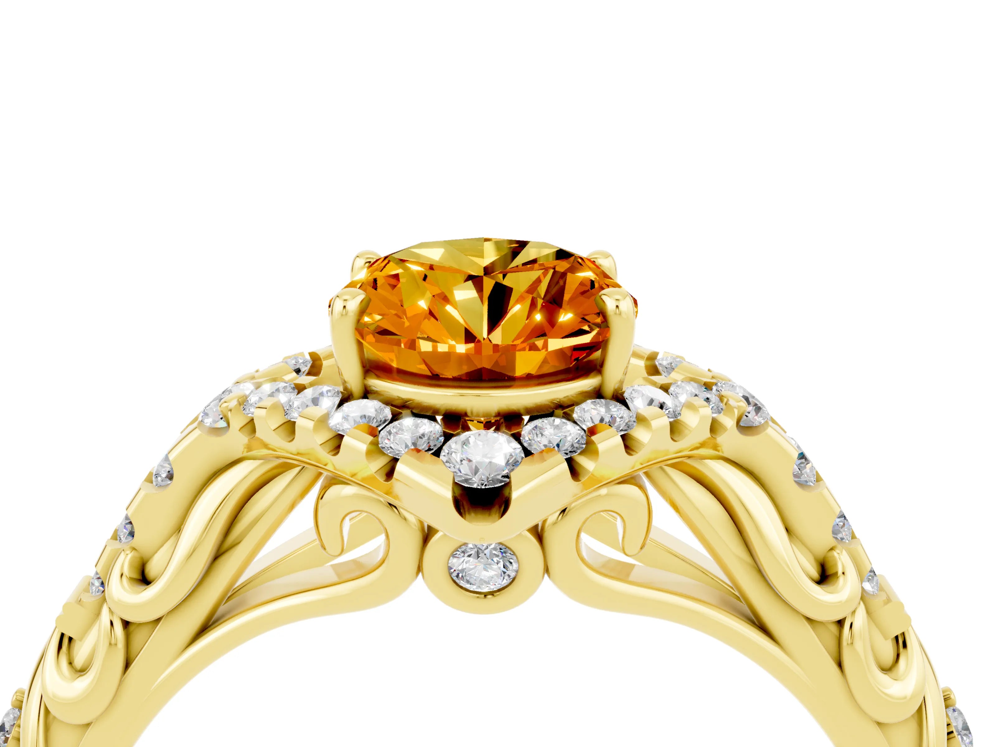 Yellow gold Oval Cut Citrine Solitaire Ring with Hidden Halo and Pavé Band_16
