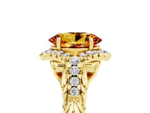 Yellow gold Oval Cut Citrine Solitaire Ring with Hidden Halo and Pavé Band_17