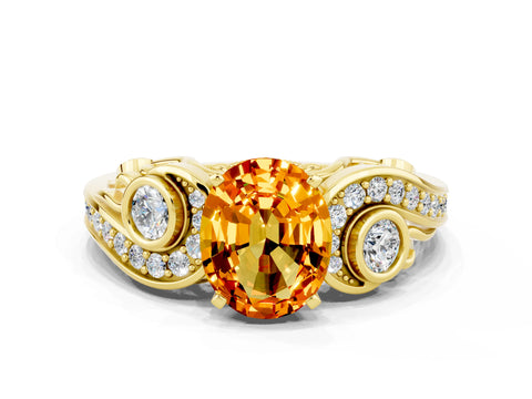Yellow gold Oval Cut Citrine Solitaire Ring with Milgrain Pavé Band and Four-Prong Setting_24