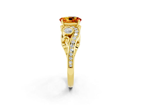 Yellow gold Oval Cut Citrine Solitaire Ring with Milgrain Pavé Band and Four-Prong Setting_26