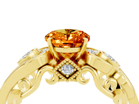 Yellow gold Oval Cut Citrine Solitaire Ring with Milgrain Pavé Band and Four-Prong Setting_28