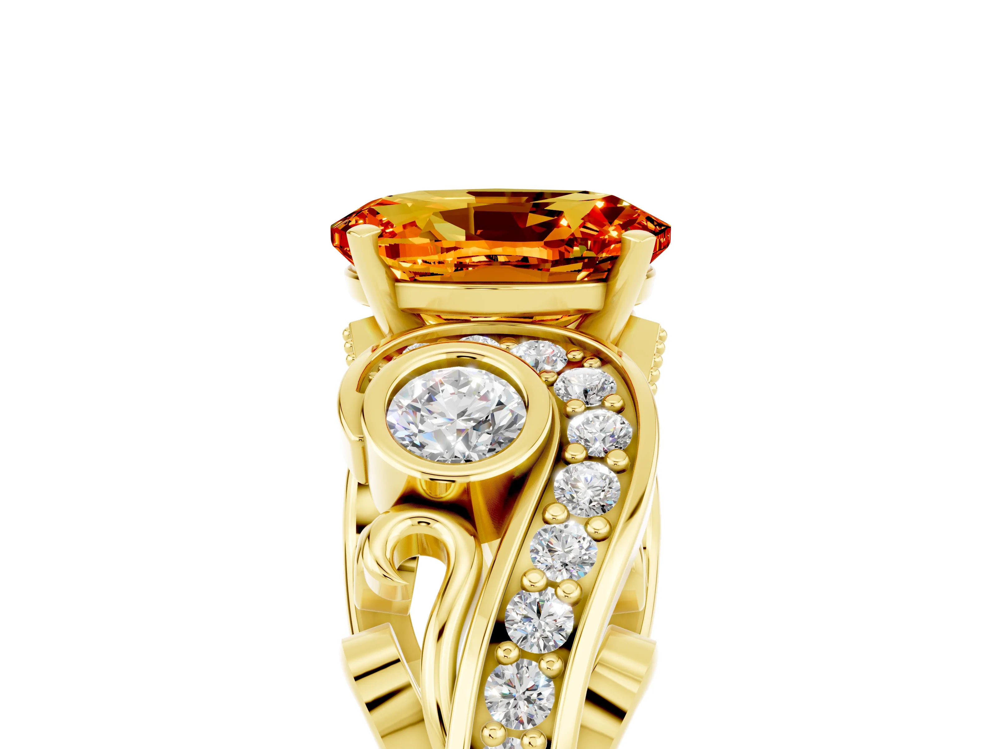 Yellow gold Oval Cut Citrine Solitaire Ring with Milgrain Pavé Band and Four-Prong Setting_29