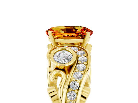 Yellow gold Oval Cut Citrine Solitaire Ring with Milgrain Pavé Band and Four-Prong Setting_29