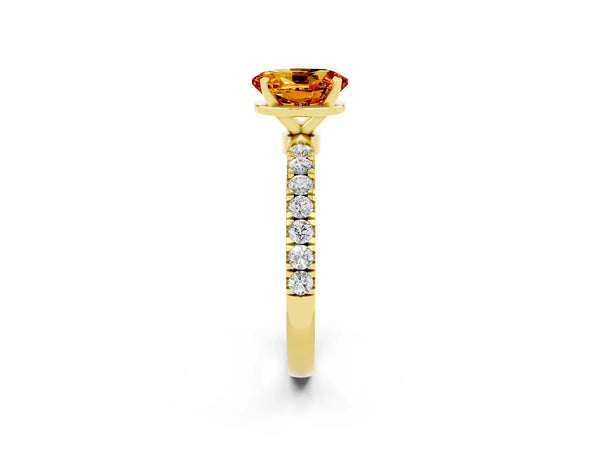Yellow gold Oval Cut Citrine Solitaire Ring with Pavé Accents and Four-Prong Setting