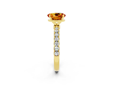 Yellow gold Oval Cut Citrine Solitaire Ring with Pavé Accents and Four-Prong Setting_2