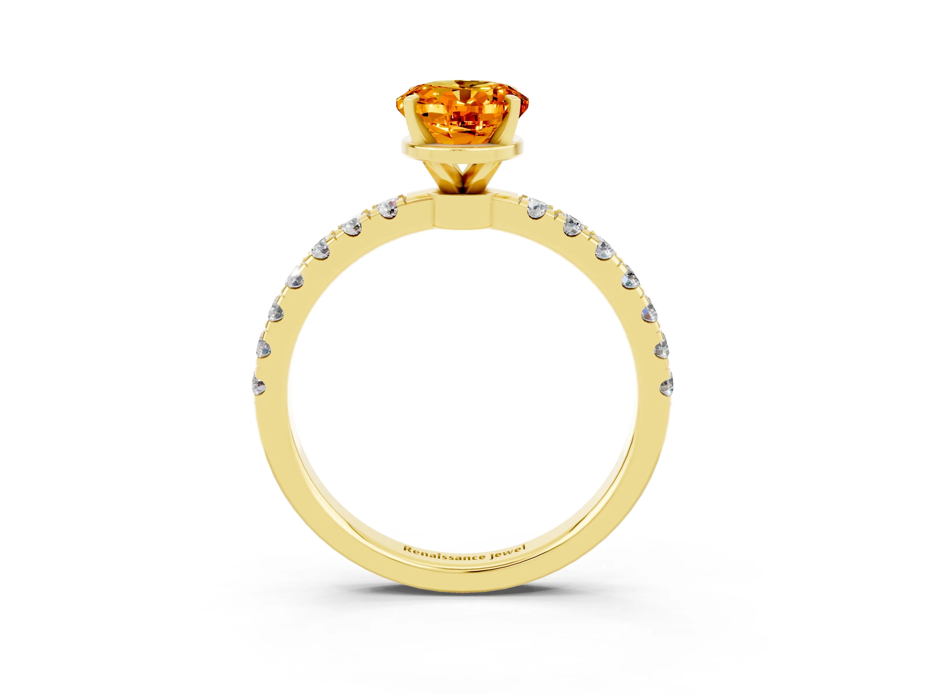 Yellow gold Oval Cut Citrine Solitaire Ring with Pavé Accents and Four-Prong Setting_3