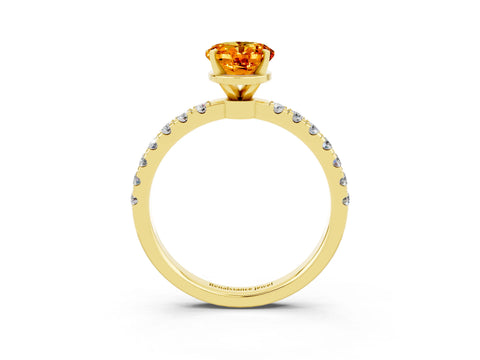 Yellow gold Oval Cut Citrine Solitaire Ring with Pavé Accents and Four-Prong Setting_3