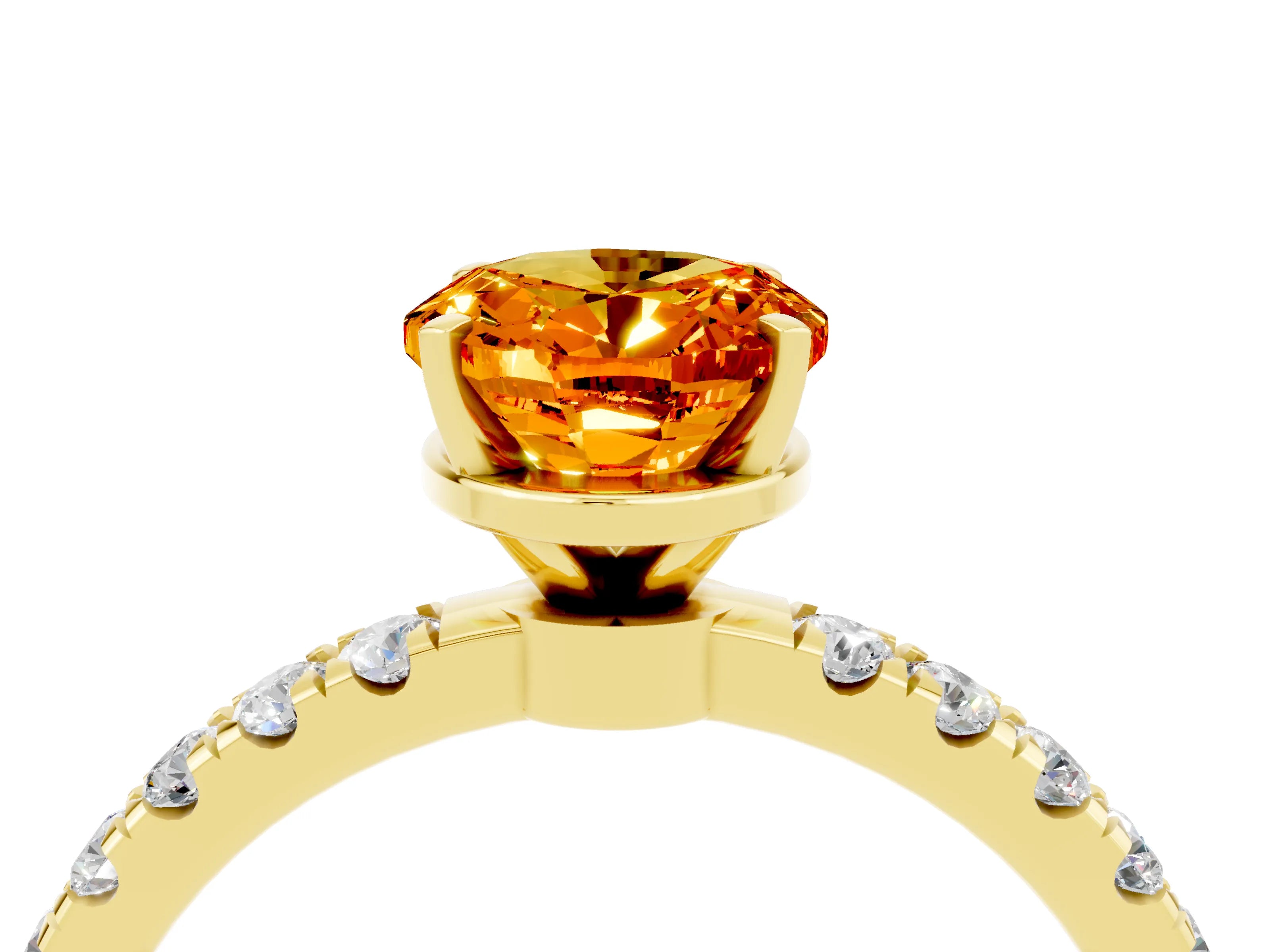 Yellow gold Oval Cut Citrine Solitaire Ring with Pavé Accents and Four-Prong Setting_4