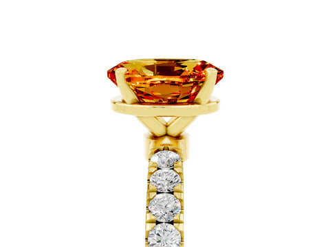 Yellow gold Oval Cut Citrine Solitaire Ring with Pavé Accents and Four-Prong Setting_5