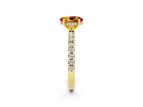 Yellow gold Oval Cut Citrine Solitaire Ring with Pavé Band and Four-Prong Setting_26