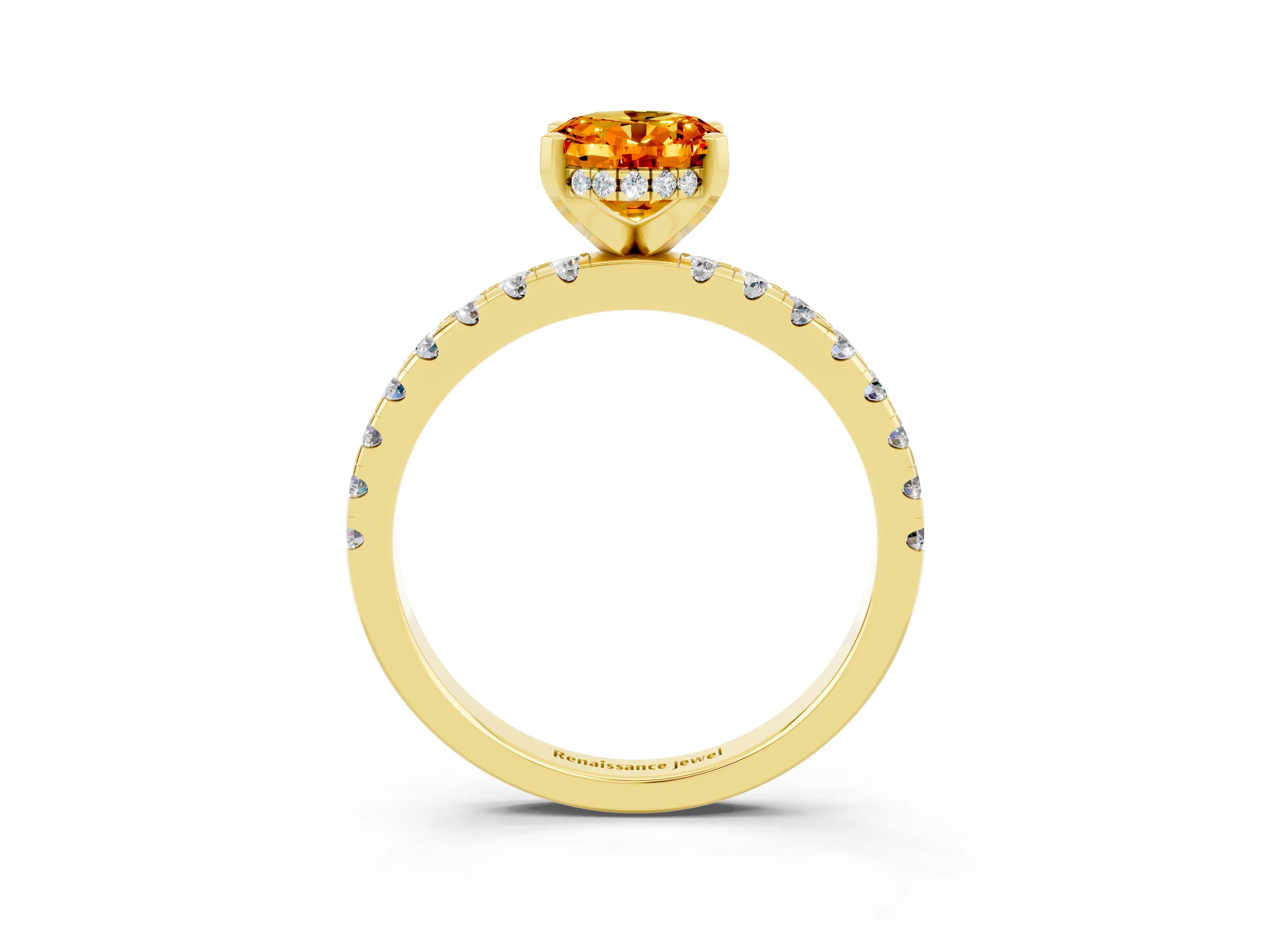 Yellow gold Oval Cut Citrine Solitaire Ring with Pavé Band and Four-Prong Setting_27