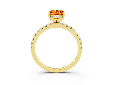 Yellow gold Oval Cut Citrine Solitaire Ring with Pavé Band and Four-Prong Setting_27
