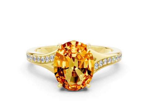 Yellow gold Oval Cut Citrine Solitaire Ring with Pavé Band and Prong Setting_12