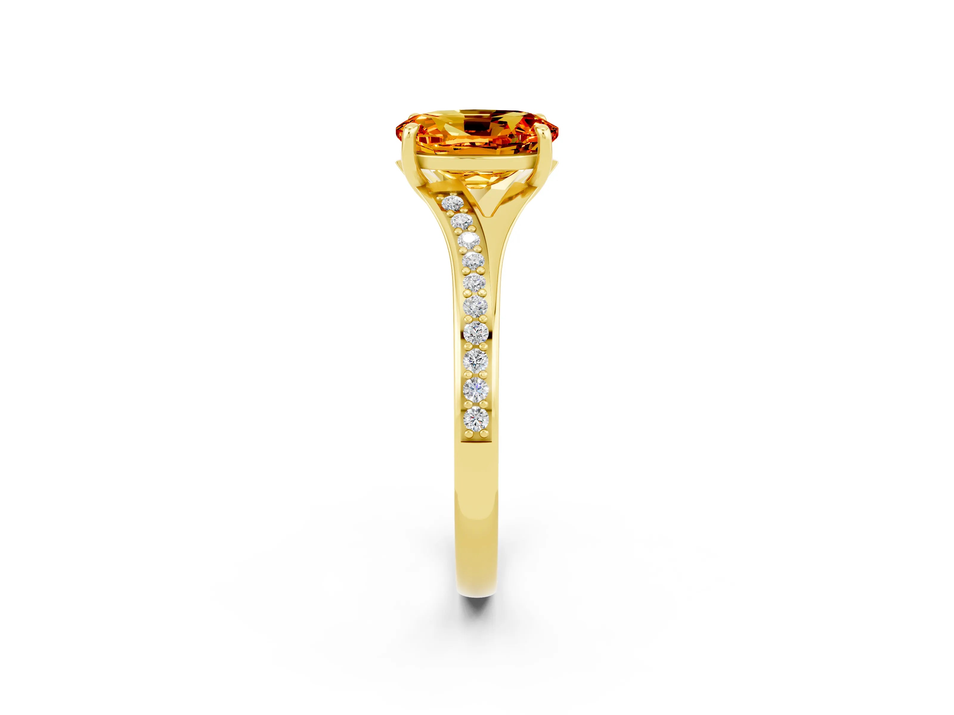 Yellow gold Oval Cut Citrine Solitaire Ring with Pavé Band and Prong Setting_14