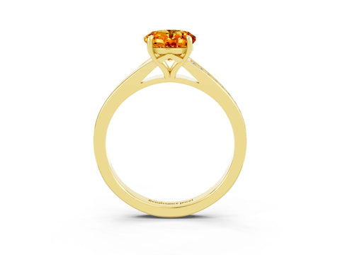 Yellow gold Oval Cut Citrine Solitaire Ring with Pavé Band and Prong Setting_15