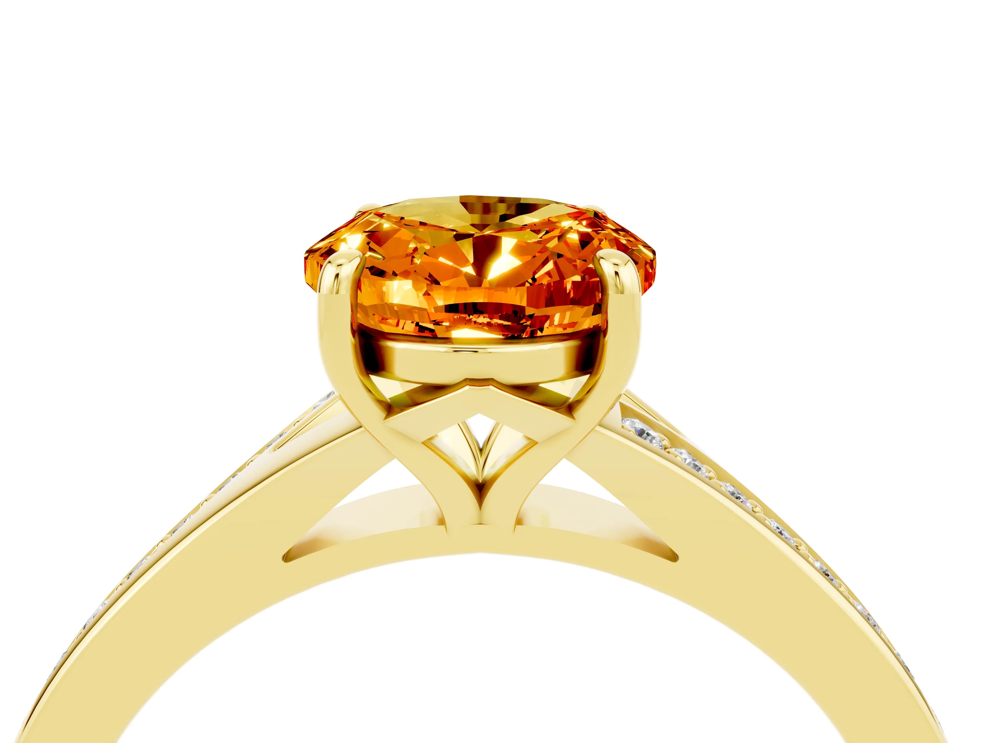 Yellow gold Oval Cut Citrine Solitaire Ring with Pavé Band and Prong Setting_16