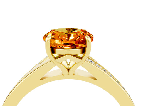 Yellow gold Oval Cut Citrine Solitaire Ring with Pavé Band and Prong Setting_16