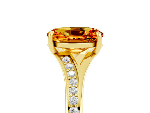 Yellow gold Oval Cut Citrine Solitaire Ring with Pavé Band and Prong Setting_17