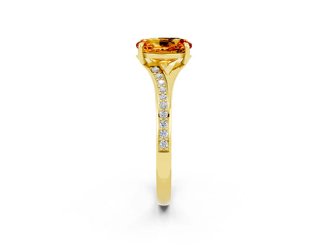 Yellow gold Oval Cut Citrine Solitaire Ring with Pavé Band and Prong Setting_2