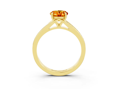 Yellow gold Oval Cut Citrine Solitaire Ring with Pavé Band and Prong Setting_3