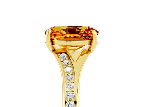Yellow gold Oval Cut Citrine Solitaire Ring with Pavé Band and Prong Setting_5