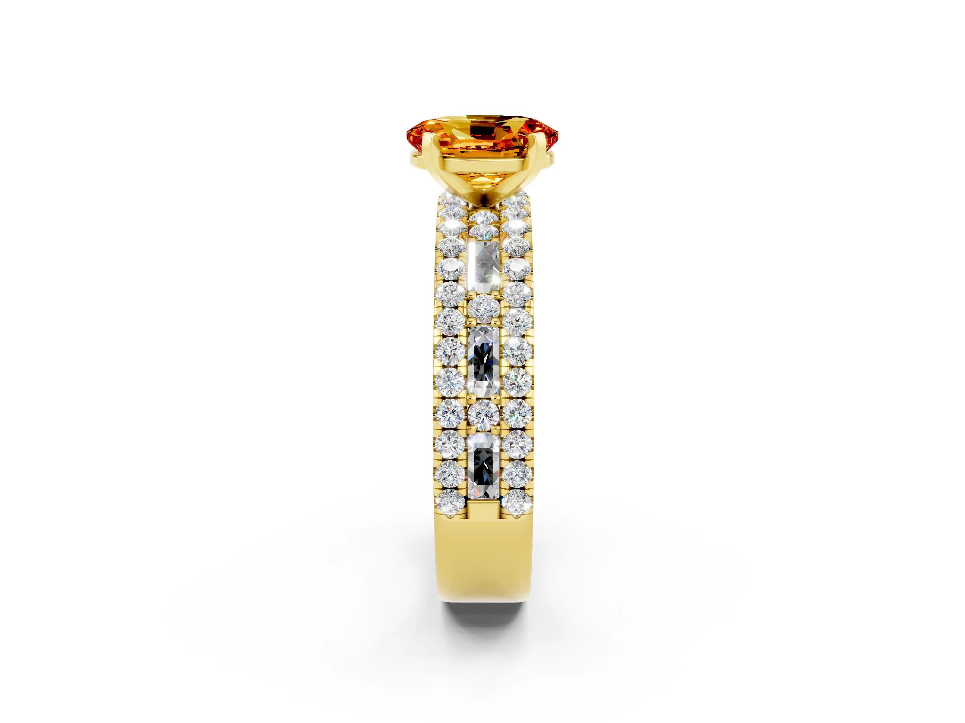 Yellow gold Oval Cut Citrine Solitaire Ring with Pavé and Channel Set Band_2