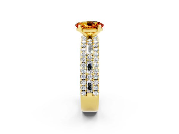 Yellow gold Oval Cut Citrine Solitaire Ring with Pavé and Channel Set Band