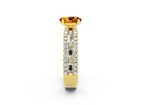 Yellow gold Oval Cut Citrine Solitaire Ring with Pavé and Channel Set Band_2