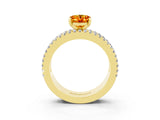 Yellow gold Oval Cut Citrine Solitaire Ring with Pavé and Channel Set Band_3