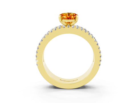 Yellow gold Oval Cut Citrine Solitaire Ring with Pavé and Channel Set Band_3