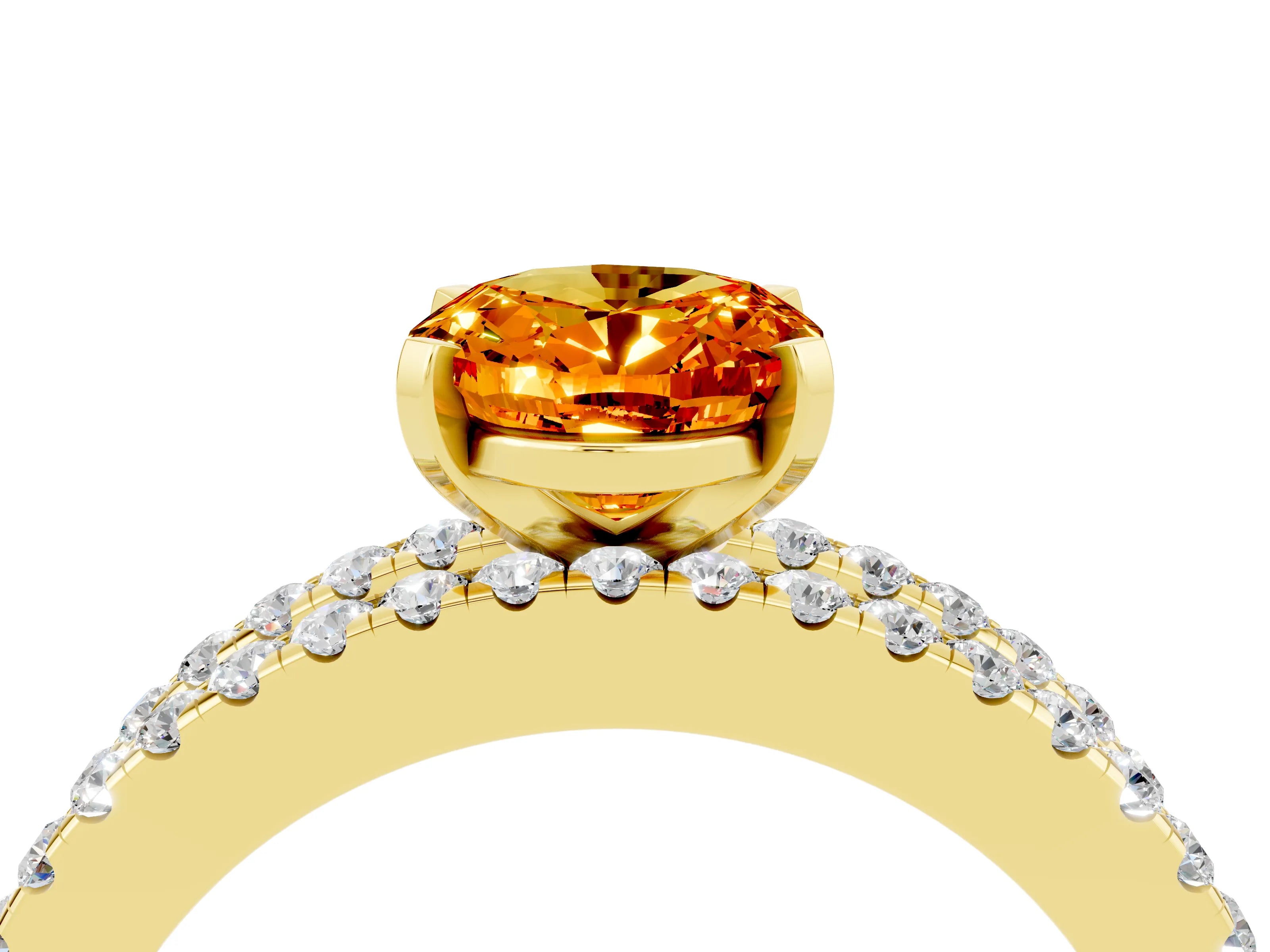 Yellow gold Oval Cut Citrine Solitaire Ring with Pavé and Channel Set Band_4