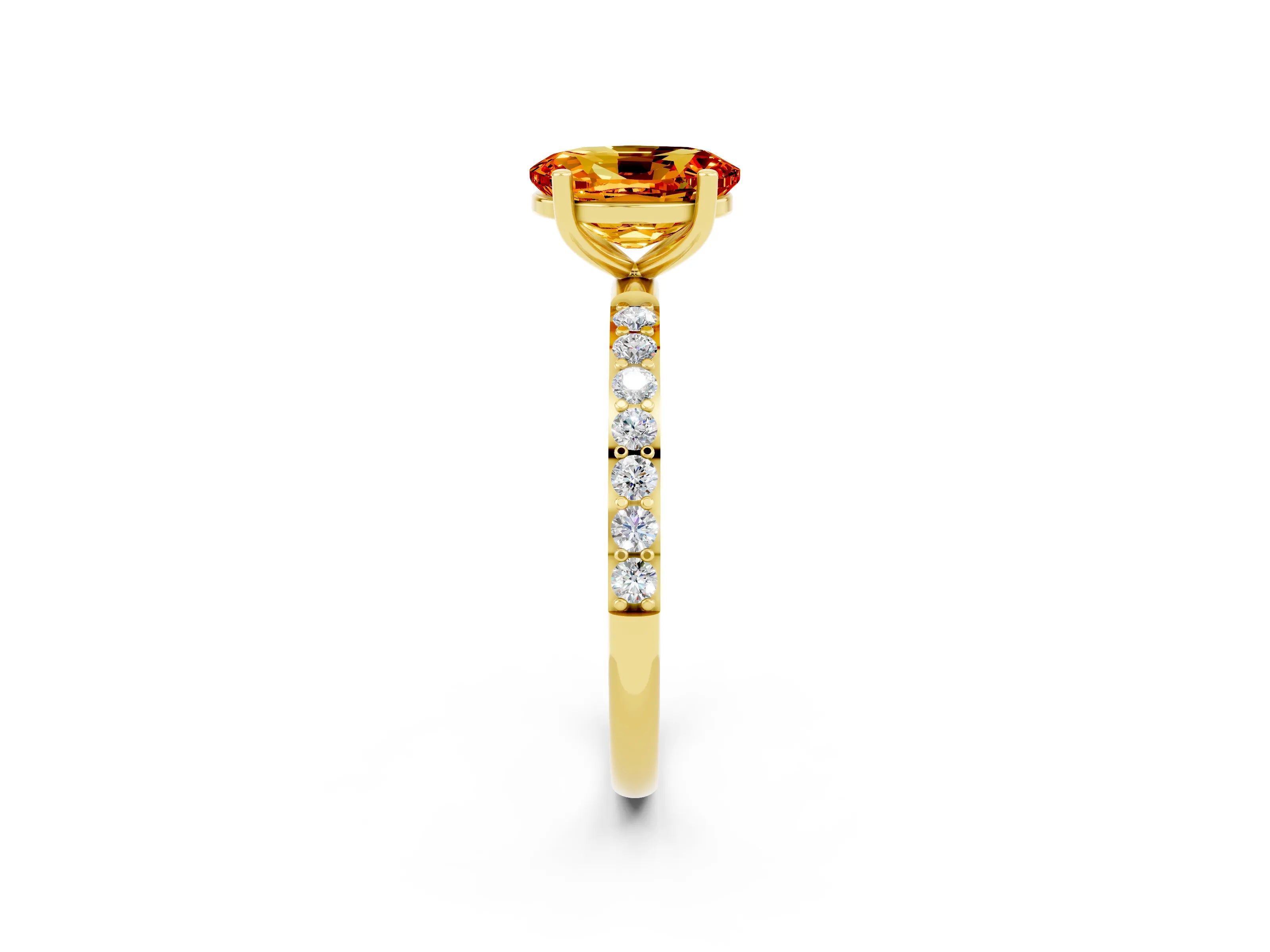 Yellow gold Oval Cut Citrine Solitaire Ring with Pave Band and Four Prong Setting_26