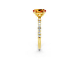 Yellow gold Oval Cut Citrine Solitaire Ring with Pave Band and Four Prong Setting_26