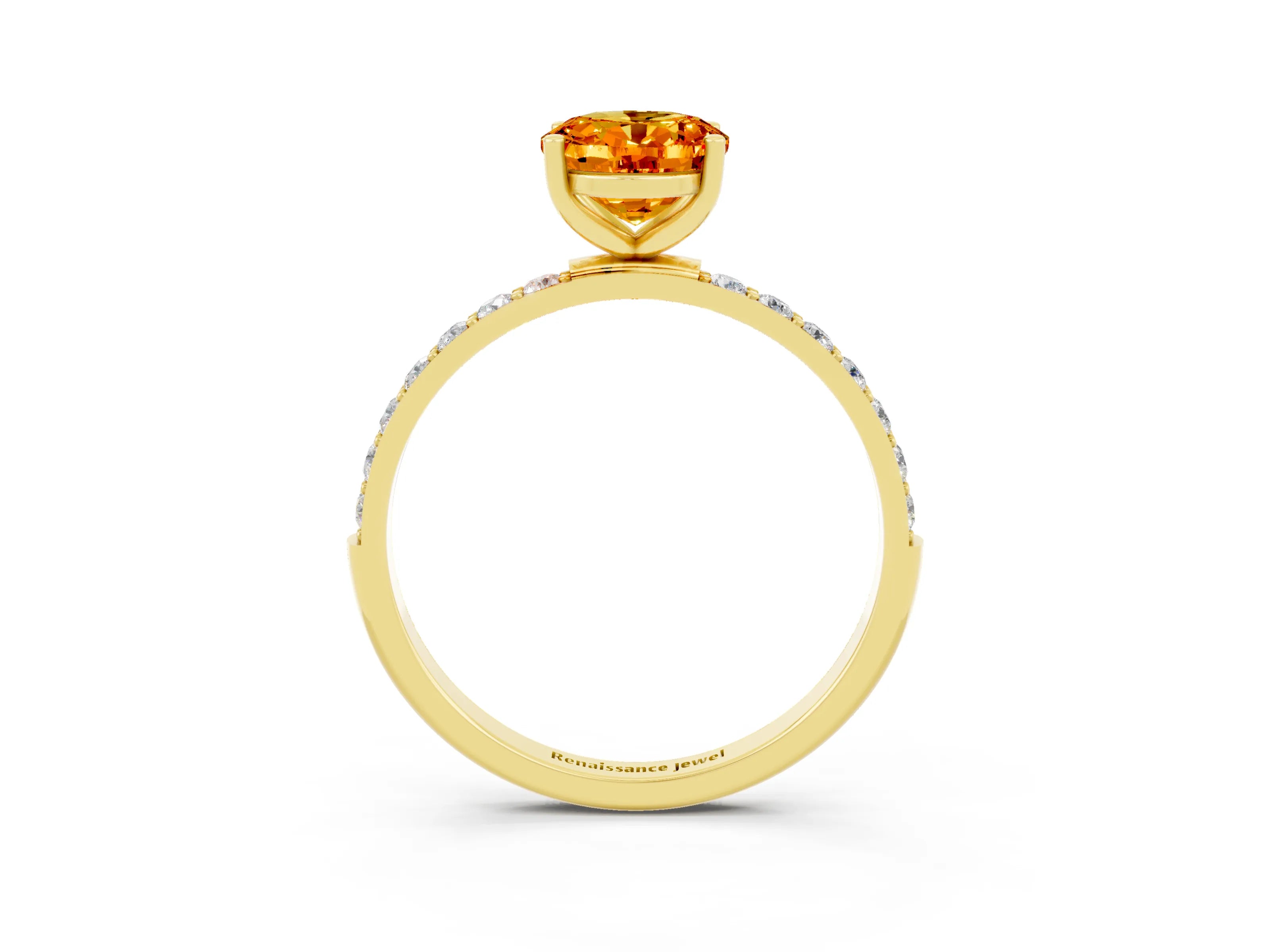 Yellow gold Oval Cut Citrine Solitaire Ring with Pave Band and Four Prong Setting_27