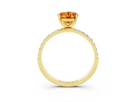 Yellow gold Oval Cut Citrine Solitaire Ring with Pave Band and Four Prong Setting_27