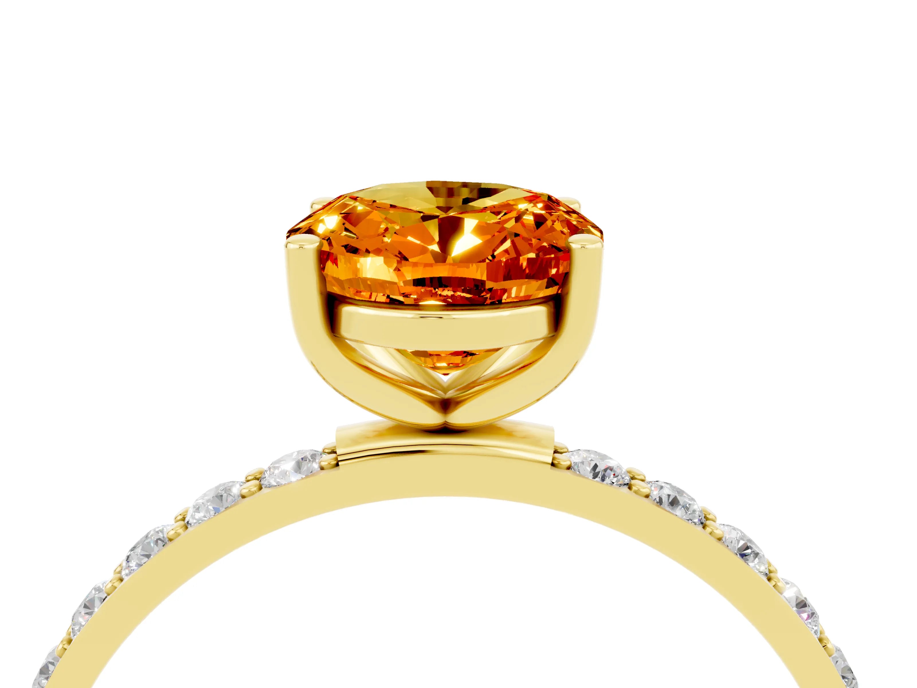Yellow gold Oval Cut Citrine Solitaire Ring with Pave Band and Four Prong Setting_28