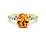 Yellow gold Oval Cut Citrine Solitaire Ring with Round  Pavé Band and Four-Prong Setting_36