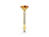 Yellow gold Oval Cut Citrine Solitaire Ring with Round  Pavé Band and Four-Prong Setting_38
