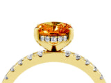 Yellow gold Oval Cut Citrine Solitaire Ring with Round  Pavé Band and Four-Prong Setting_40