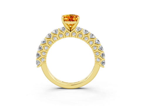 Yellow gold Oval Cut Citrine Solitaire Ring with Shared Prong Pavé Band and Four-Prong Setting_3