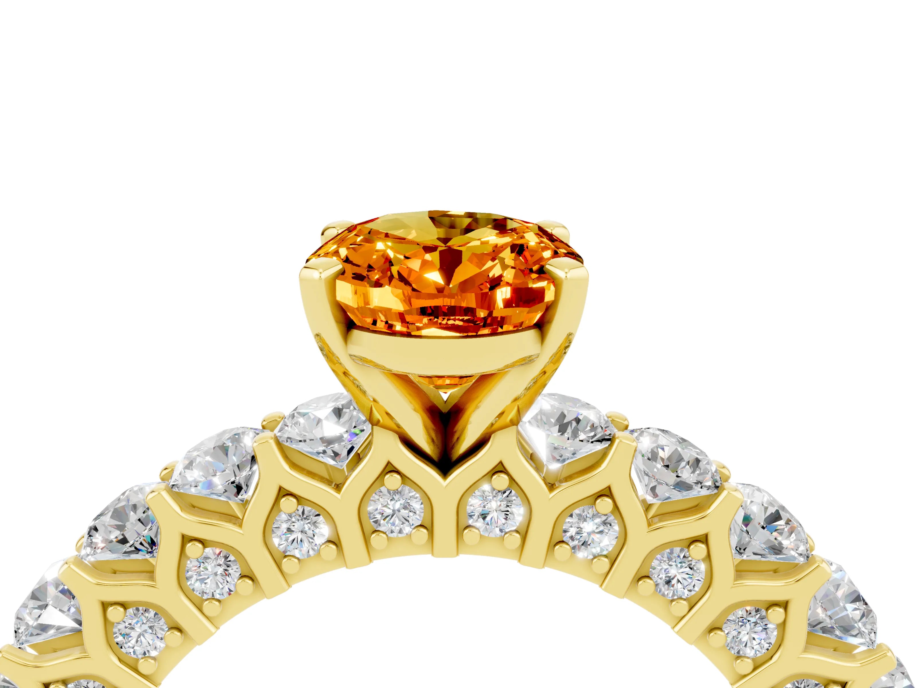Yellow gold Oval Cut Citrine Solitaire Ring with Shared Prong Pavé Band and Four-Prong Setting_4