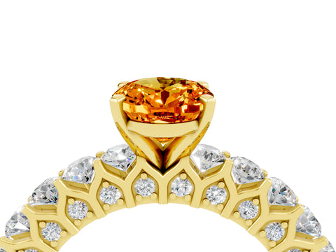 Yellow gold Oval Cut Citrine Solitaire Ring with Shared Prong Pavé Band and Four-Prong Setting_4