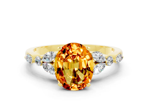 Yellow gold Oval Cut Citrine Solitaire Ring with Side Stones and Four-Prong Setting_12