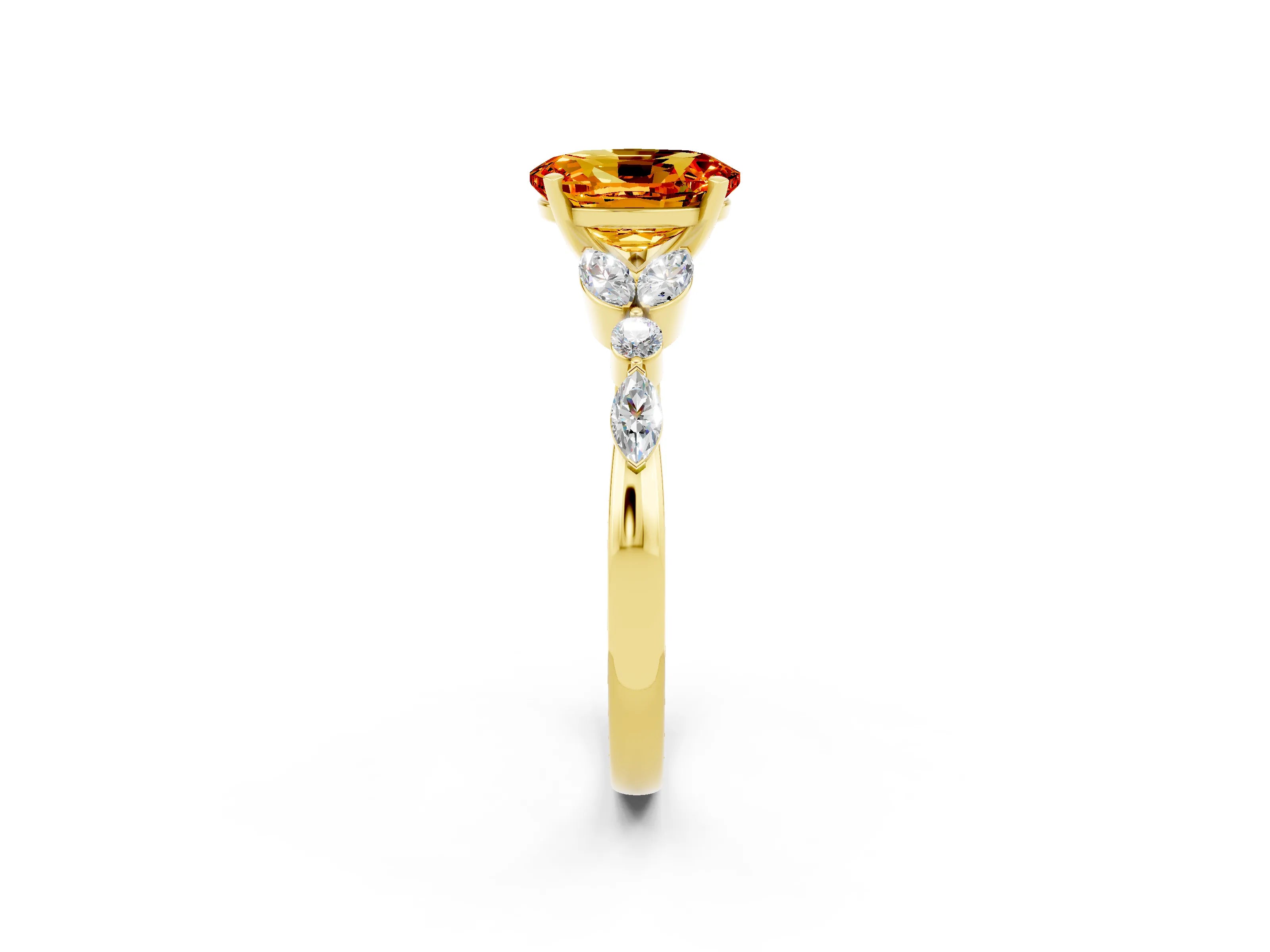 Yellow gold Oval Cut Citrine Solitaire Ring with Side Stones and Four-Prong Setting_14