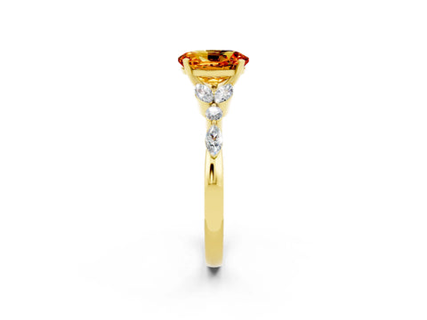 Yellow gold Oval Cut Citrine Solitaire Ring with Side Stones and Four-Prong Setting_14