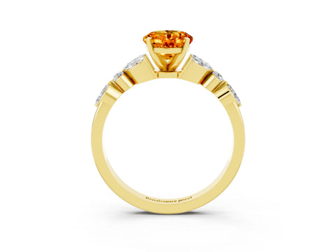 Yellow gold Oval Cut Citrine Solitaire Ring with Side Stones and Four-Prong Setting_15